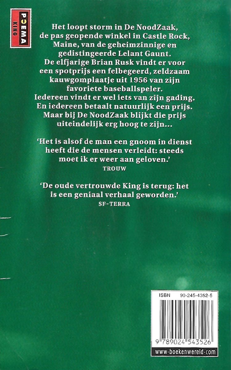 Achterkant van het boek 'De Noodzaak' met tekst en ISBN-barcode.