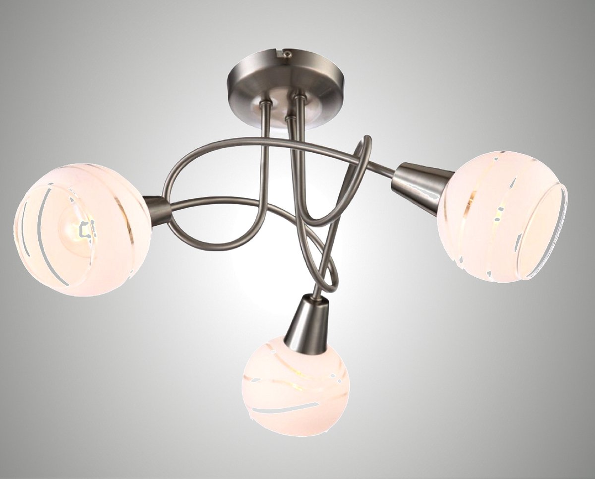 Trango 3-vlams plafondlamp 1001-32SD *OLIVIA* incl. 3x 3-staps dimbare LED lamp 3000K warm wit I plafondlamp in RVS look met design glazen, plafondspots, woonkamerlamp, spotjes