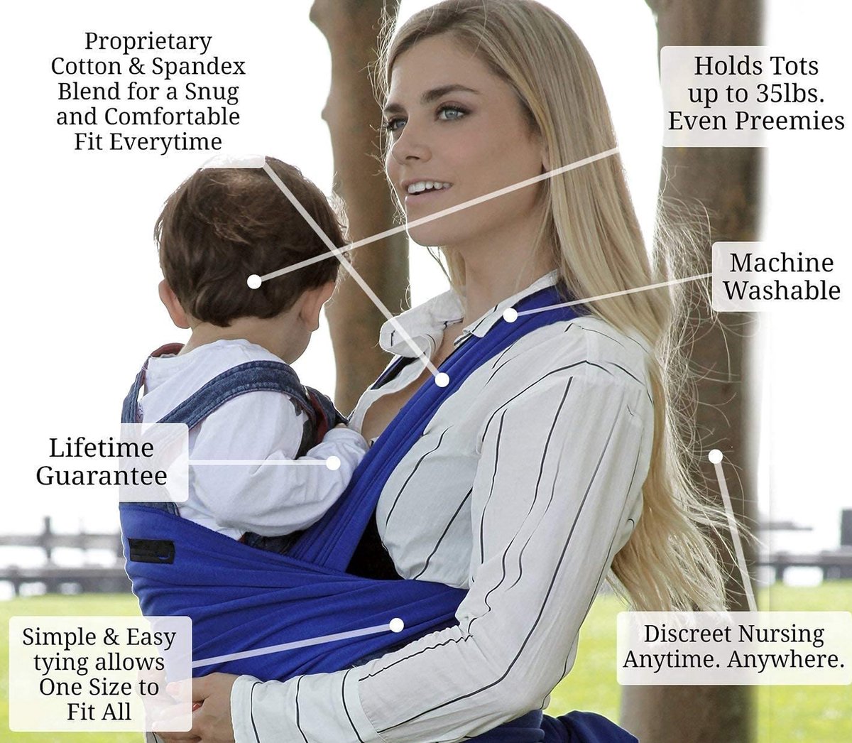 Babydraagdoeken – Babydrager - Baby Carrier Ring Sling - Babydraagdoek Pasgeborenen - Elastische Draagdoek - Cadeau - Size Fits all geel - Blauw – foto 3