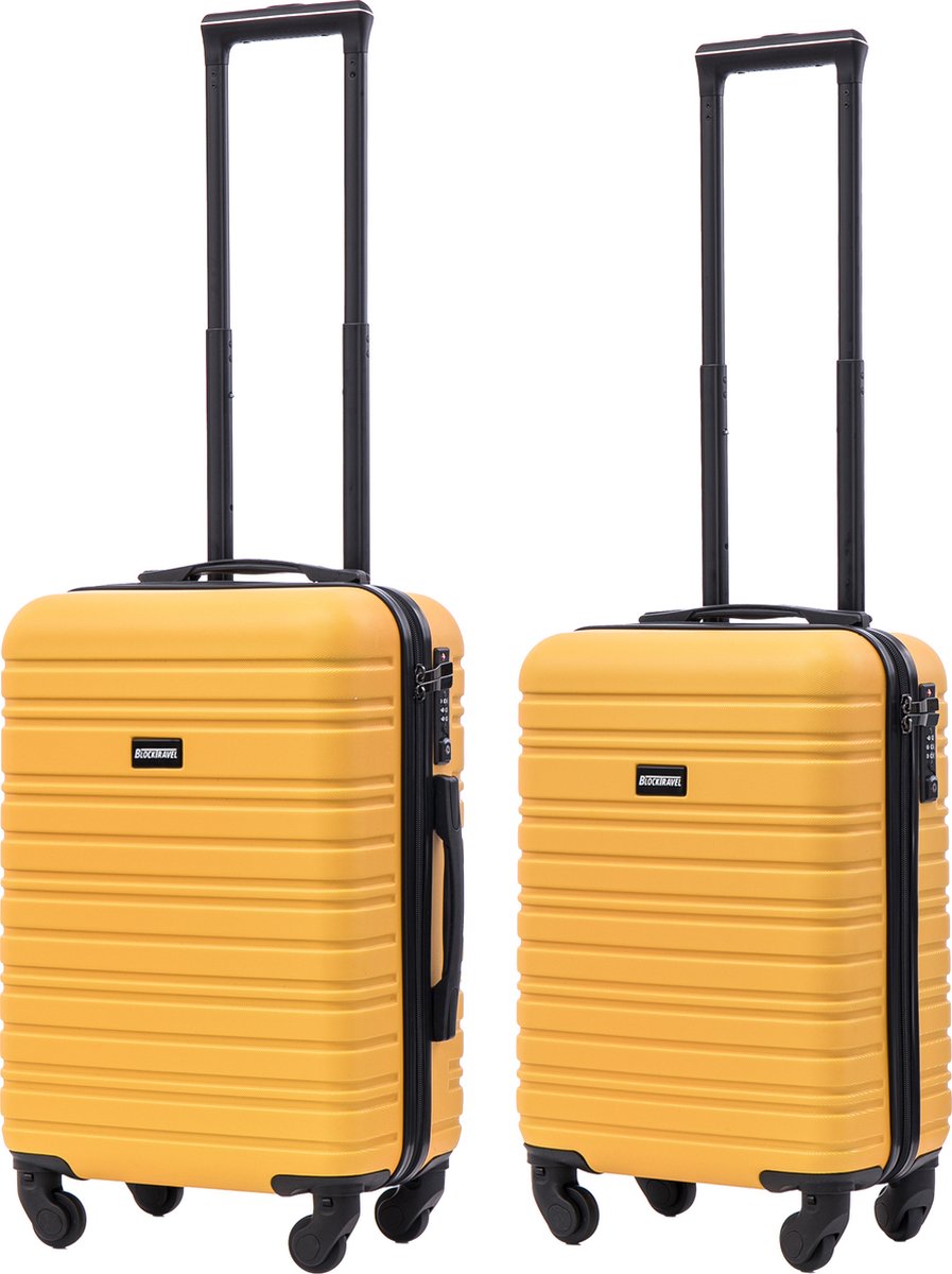 BlockTravel Kofferset 2 Delig - Handbagage Koffer en Reiskoffer met Wielen - Reiskoffer Handbagage Trolley - 29 en 39 Liter - ABS - Afneembare Wielen 360° - TSA Slot - Geel