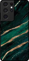 Smartphonica Telefoonhoesje voor Samsung Galaxy S21 Ultra met marmer opdruk - TPU backcover case marble design - Groen Goud / Back Cover geschikt voor Samsung Galaxy S21 Ultra