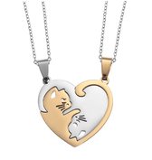 Hiden | Katten Hartjes Ketting - Vriendschapskettingen - Vriendschapsketting voor 2 - Relatieketting - Sieraden - Ketting Dames - Mode | Duo ketting