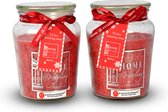 Discountershop Set van 2 Glazen Mason Jar Geurkaarsen - Rood - Besgeur - 72 Uur Brandtijd - Kerstdecoratie & Valentijn Cadeau