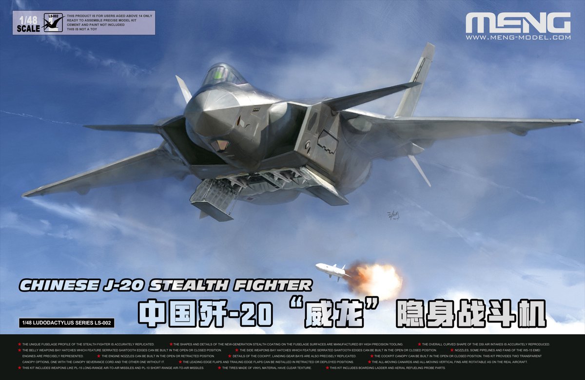 Meng Model Modelbouwpakket Militaire voertuigen - MENG LS002 Chinese J-20 Stealth Fighter Plane Plastic - 1:48 - Modelbouw