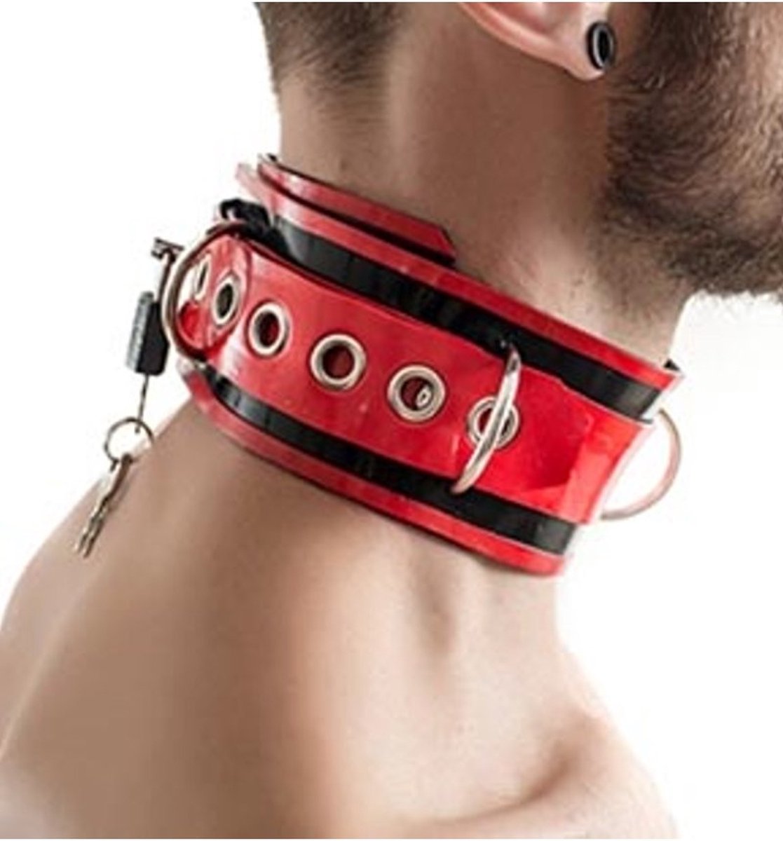 Mister B - rubber halsband sluitbaar - rood zwart