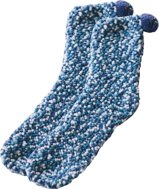 Malinsi Fluffy Candy Sokken Dames - Blauw - One Size maat 36-41 - Huissokken - Dikke Wintersokken - Cadeau voor haar - Housewarming - Verjaardag - Vrouw
