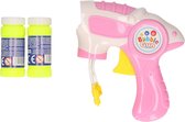 Bellenblaas speelgoed pistool - met vullingen - roze - 15 cm - plastic - bellen blazen - buiten/fun/verjaardag