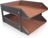 Corbeille à courrier en cuir avec tiroirs - Format A4 - Système d'organisation élégant pour documents - Accessoire de bureau avec tiroirs de rangement