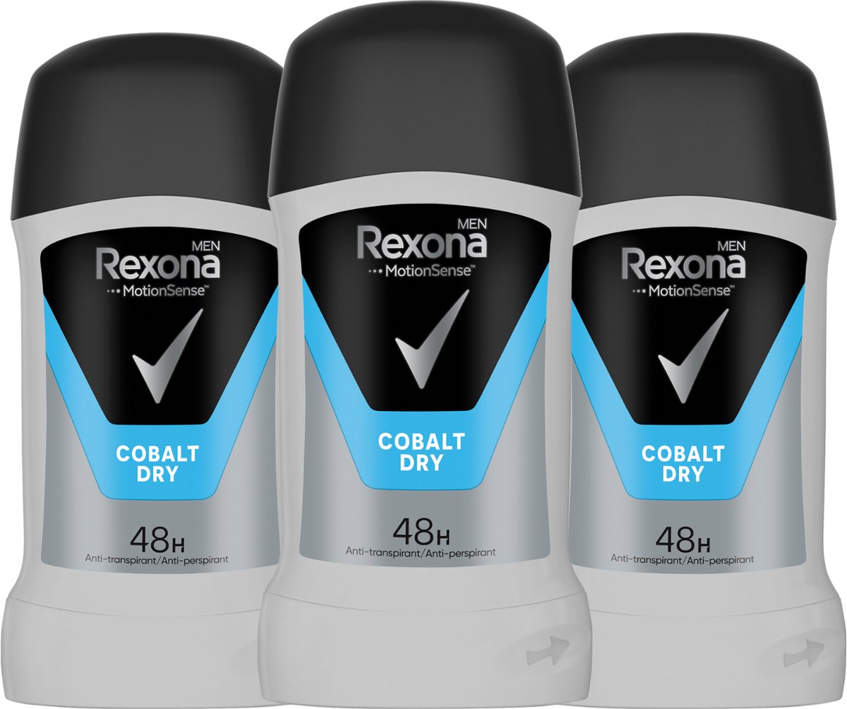 Goedkoopste Rexona Men Motion Sense Cobalt Dry Deodorant - 3 x 50 ml - Deodorant Man Voordeelverpakking - Deo Stick Mannen