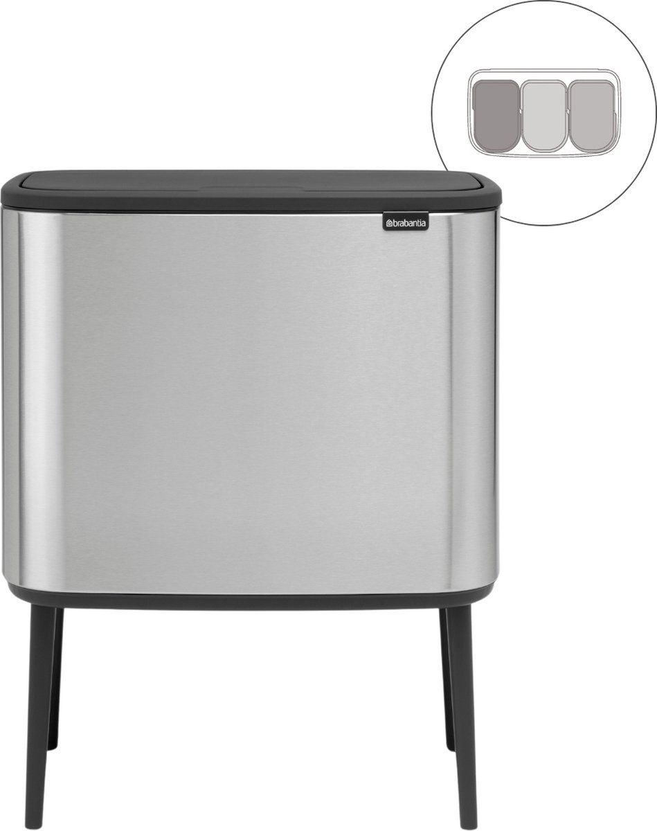 Goedkoopste Brabantia Bo Touch Bin Prullenbak - 3 x 11 liter - Afvalscheiding - Matt Steel Fingerprint Proof