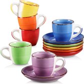 Tasses et soucoupes à expresso Vancasso Bonita CEP - Colorées - 80ML - Set à expresso - 12 pièces - 6x tasses - 6x soucoupes - Passe au lave-vaisselle