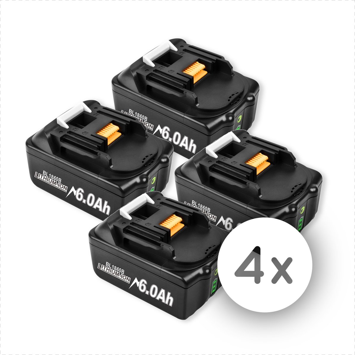 Amenzo 18V Accu geschikt voor Makita 4 Stuks Extra Groot 6.0Ah BL1860B 18V 6.0Ah Batterij Vervangende Accu Makita 18V 6000mAh LED display Li-ion Accu LED Display Accuboormachine 18V BL1830B BL1840B BL1850B BL1860B