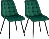 Set van 2 Stoelen - Luxe Eetkamerstoel - Eetkamerstoelen - 2 stoelen - Moderne look - Groen - Velvet