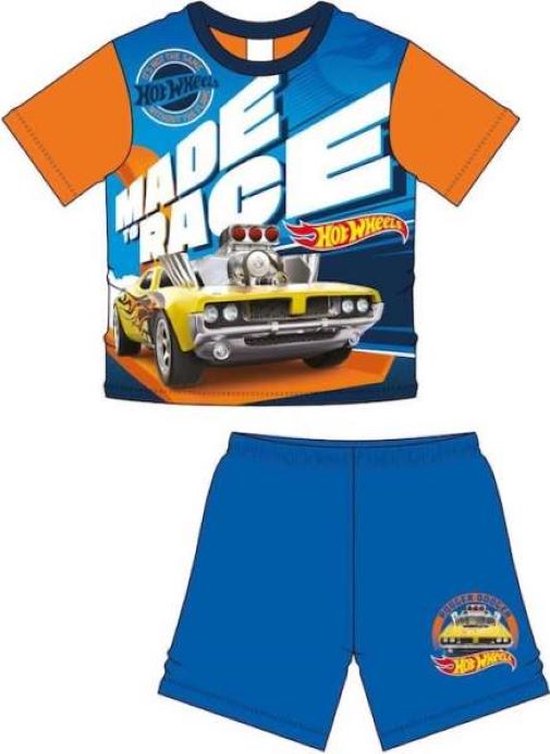 Hot Wheels pyjama / shortama - blauw met oranje - Hotwheels pyama met korte broek en t-shirt - maat 110/116