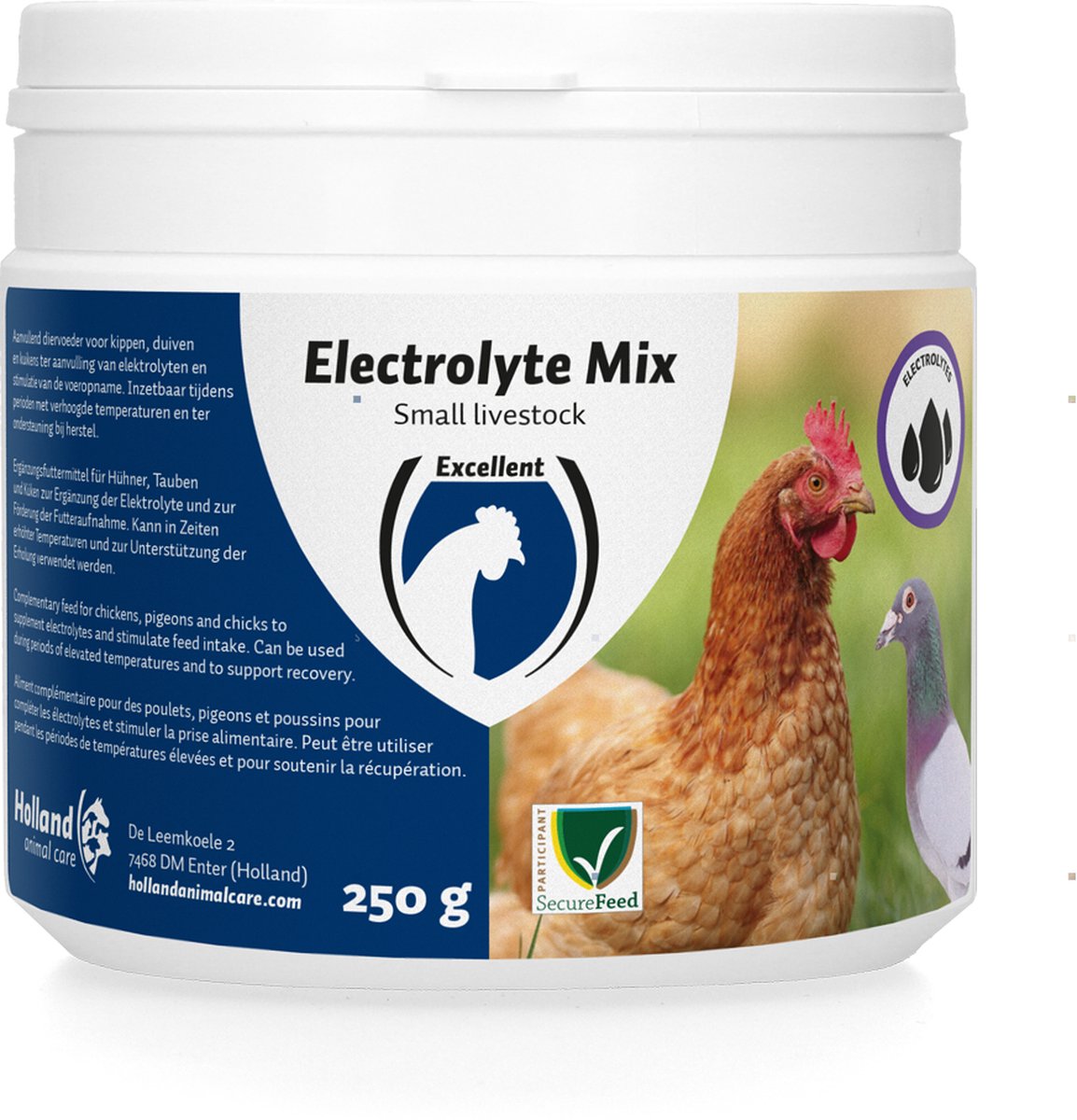 Excellent Electrolyten Mix voor kleinvee - Aanvullend dierenvoer voor pluimvee - Ondersteunt de spijsvertering - 250 Gram