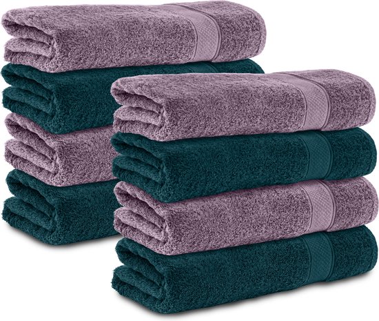 Komfortec handdoeken – Set van 8 - Badhanddoek 50x100 cm - 100% Katoen - Petroleumblauw&Violet