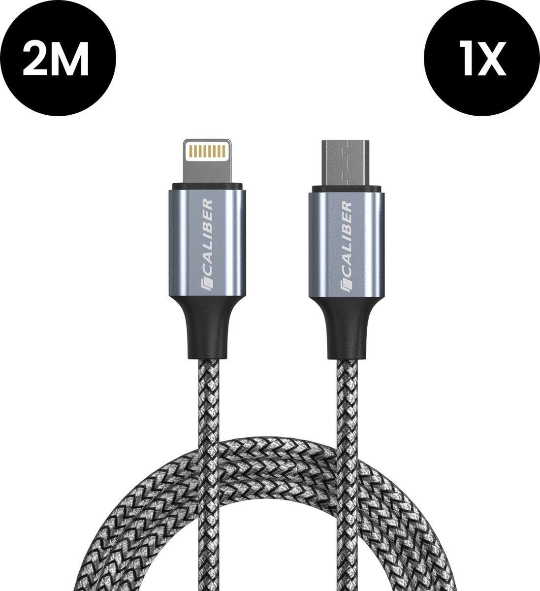 iPhone kabel geschikt voor Apple iPhone - USB C naar Lightning Kabel - 2 meter - snelladen - PD 3.0 - iPhone oplader label - Sterke Nylon Oplaadkabel - Geschikt voor Apple iPhone & iPad - Data en Snelladen (CL-CL2-1PACK) - Caliber