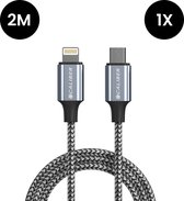iPhone kabel geschikt voor Apple iPhone - USB C naar Lightning Kabel - 2 meter - snelladen - PD 3.0 - iPhone oplader label - Sterke Nylon Oplaadkabel - Geschikt voor Apple iPhone & iPad - Data en Snelladen (CL-CL2-1PACK)