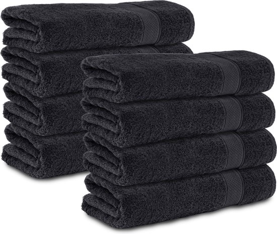 Komfortec handdoeken – Set van 8 - Badhanddoek 50x100 cm - 100% Katoen - Zwart