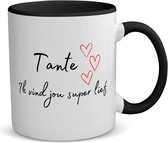 Akyol - tante ik vind jou super lief koffiemok - theemok - zwart - Tante - de liefste tante - verjaardag - cadeautje voor tante - tante artikelen - kado - geschenk - 350 ML inhoud