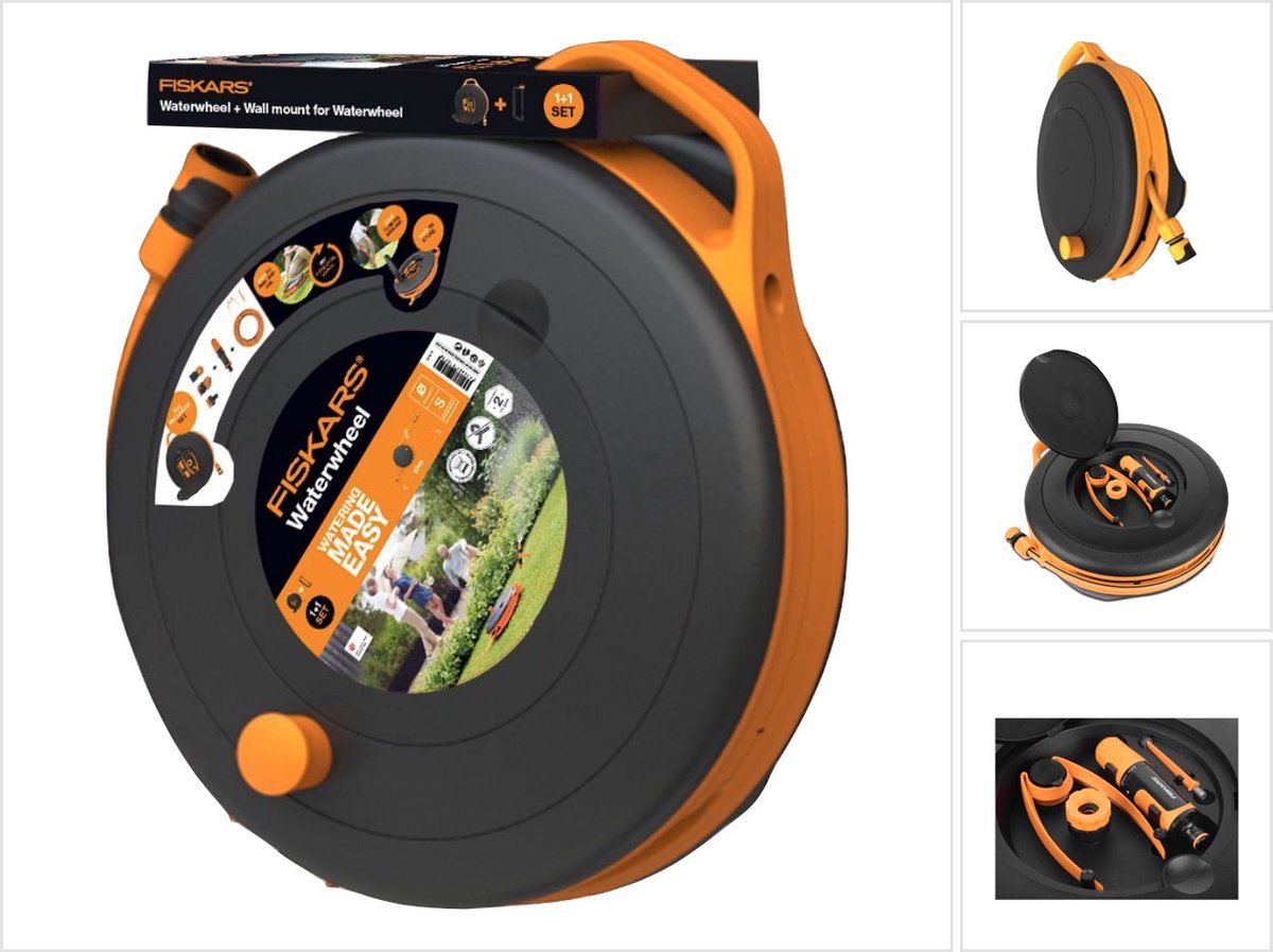 Fiskars Slanghaspel S + Wandbevestiging set - 15 Meter