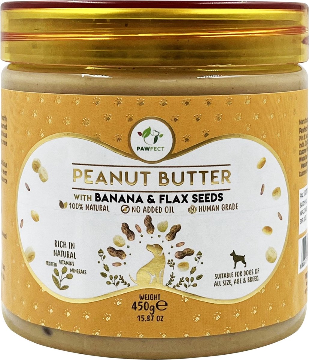 Pawfect Pindakaas voor de hond Banaan & Lijnzaad 450 gr.