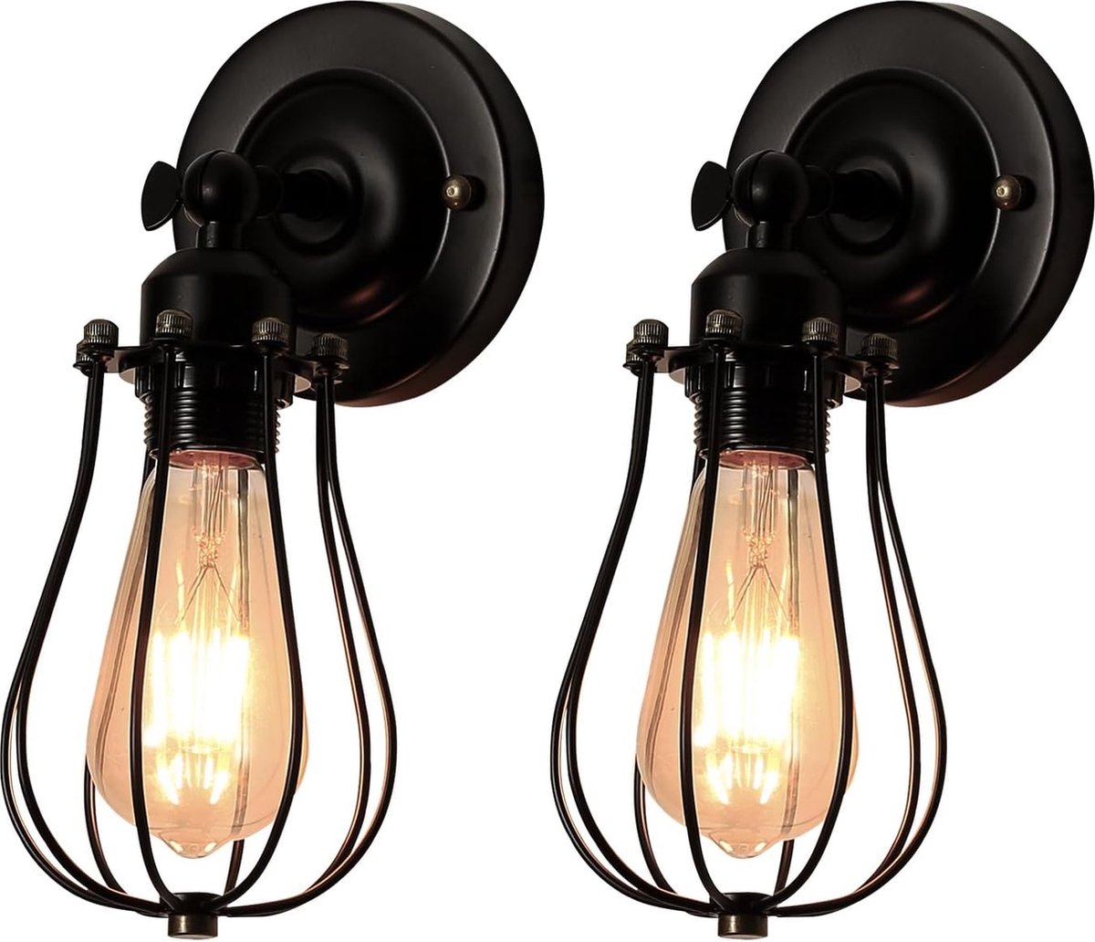 Goeco Wandlamp - 28cm - Klein - E27 - 2 Stuks - Vintage - Zwarte - Industriële Wandlamp - Verstelbaar - Lamp Niet Inbegrepen