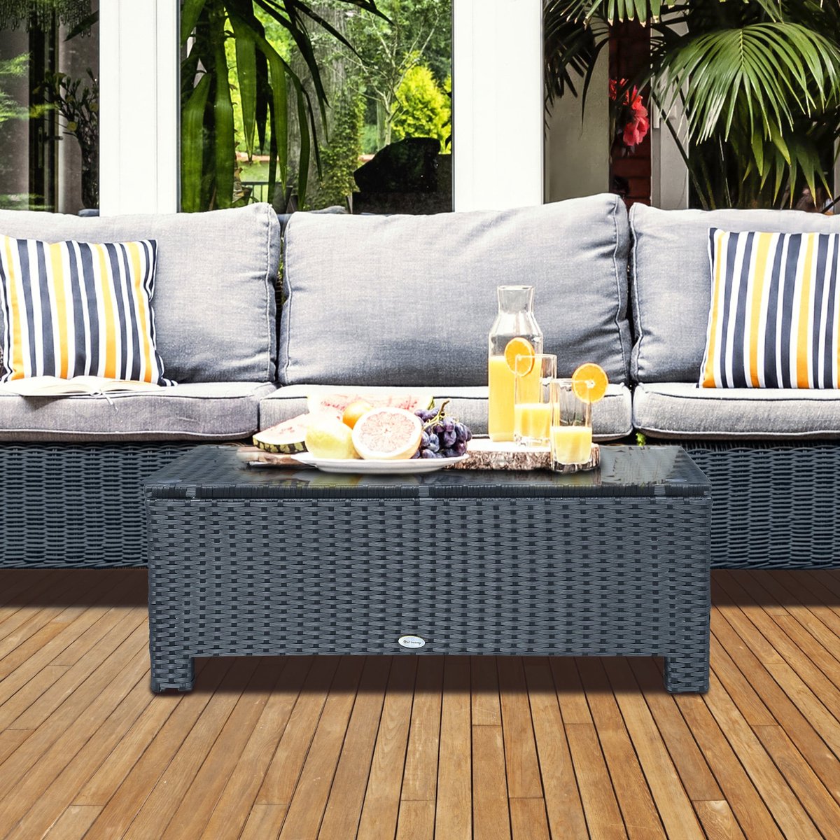 Tuin bijzettafel salontafel tuin tafel balkon poly rattan zwart 85 x 50 x 39 cm