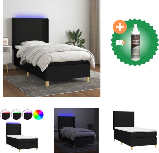 vidaXL Boxspring met matras en LED stof zwart 100x200 cm - Bed - Inclusief Reiniger