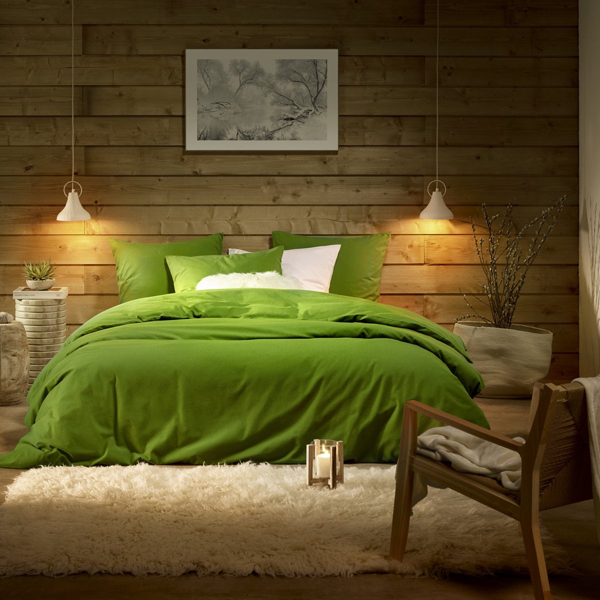 De Witte Lietaer Dekbedovertrek Laura Cactus- Tweepersoons - 200 x 200/220 cm - Katoen Flanel Groen