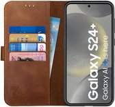 Rosso Deluxe Echt Leer Book Case Hoesje Geschikt voor Samsung Galaxy S24 Plus | Ruimte voor drie pasjes | Portemonnee Book Case | Met Pasjeshouder | Bruin