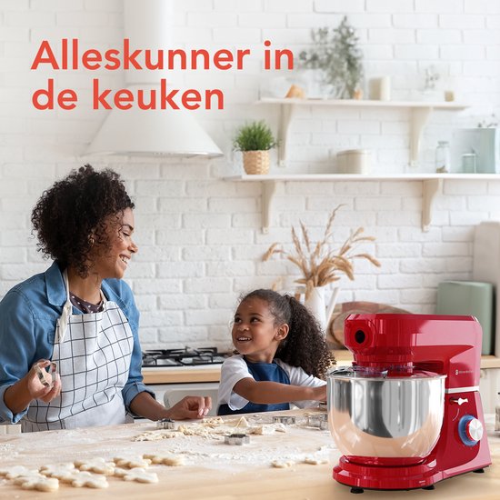 KitchenBrothers Keukenmachine - Complete Set - 15 Accessoires - Keukenrobot - 6,2L - Keukenmixer - 1500W - Rood van KitchenBrothers — afbeelding 3