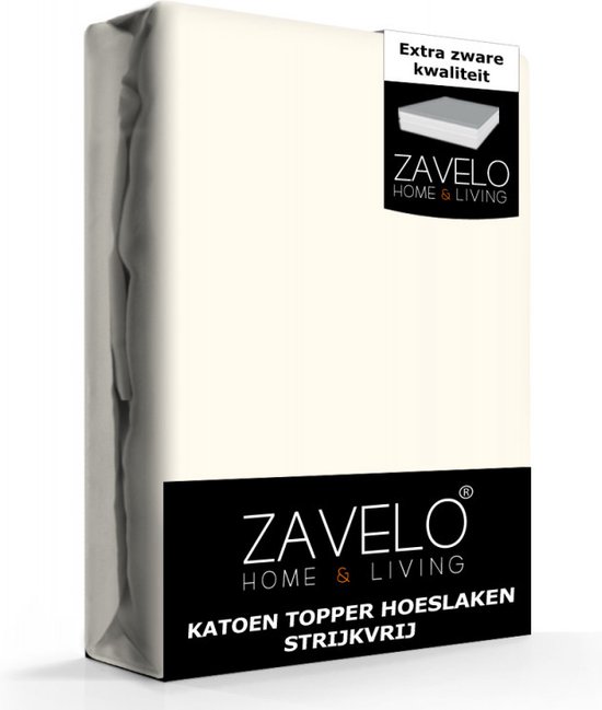 Zavelo Katoen Topper Hoeslaken Strijkvrij Ivoor - Lits-jumeaux (180x210 cm) - 100% Katoen - 10cm Hoekhoogte - Hoogwaardige Kwaliteit