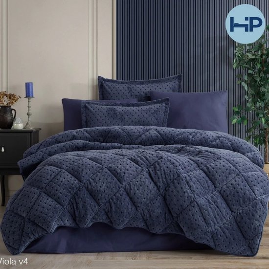 Dekbed zonder overtrek - plus kussenslopen - blauw - teddy bed - wellsoft fleece - 200x200 + 2st. 60x70 cm