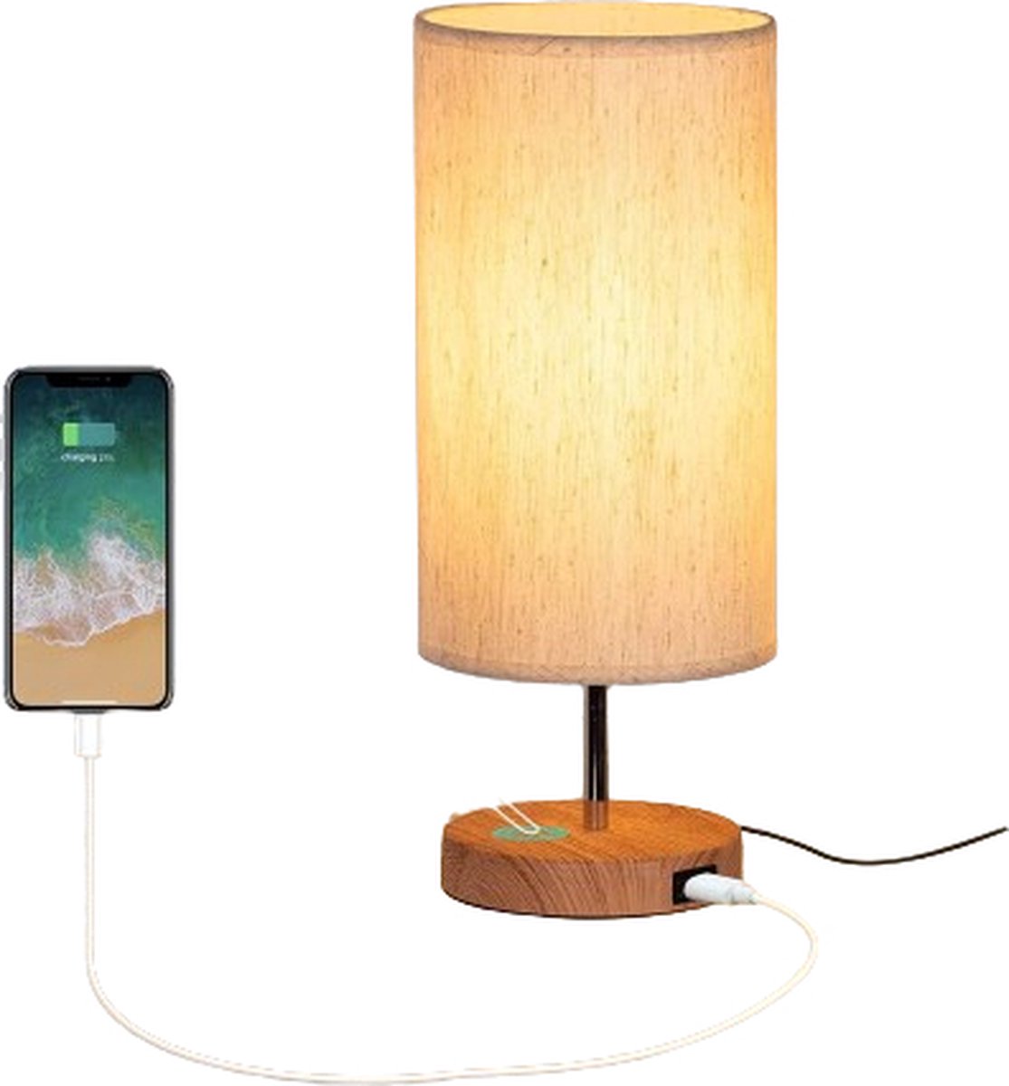 D&B Lamp - Tafellamp - Nachtkast Lamp - Aanraakbediening - 3 kleuren - Dimbaar - Met USB - Oplaadpoort - Bureaulamp - E27 - Tafellamp Slaapkamer - Kantoor