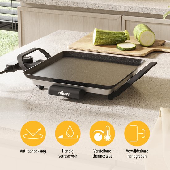 Tristar Bakplaat - BP-2666 - Gourmet, Grillplaat S 28x28cm - 2 personen- 800 W - Instelbare thermostaat - Camping geschikt — afbeelding 2