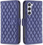 BINFEN Rhombus Book Case - Geschikt voor Samsung Galaxy S24 Hoesje - Blauw