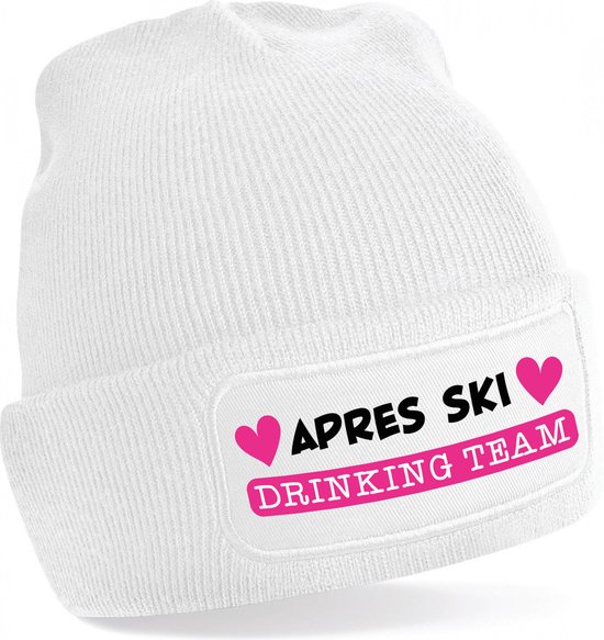 Bellatio Decorations Chapeau de Sports d'hiver femme - équipe de boisson après ski - blanc - adultes - bonnet