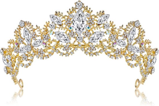 PEAM® Kroon - Prinsessenkroon - Betoverende Gouden Tiara - Kristallen Ontwerp - Legering & Parelemoer Accenten