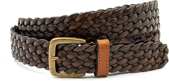 Thimbly Belts Lederen vlecht riem bruin heren - heren riem - 3.2 cm breed - Bruin - Echt Leer - Taille: 95cm - Totale lengte riem: 110cm
