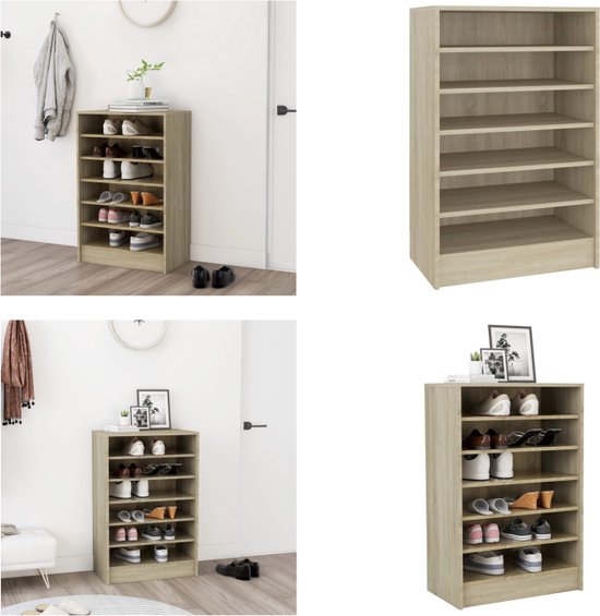 vidaXL Wandschoenenkasten 2 st 60x18x90 cm spaanplaat sonoma eiken