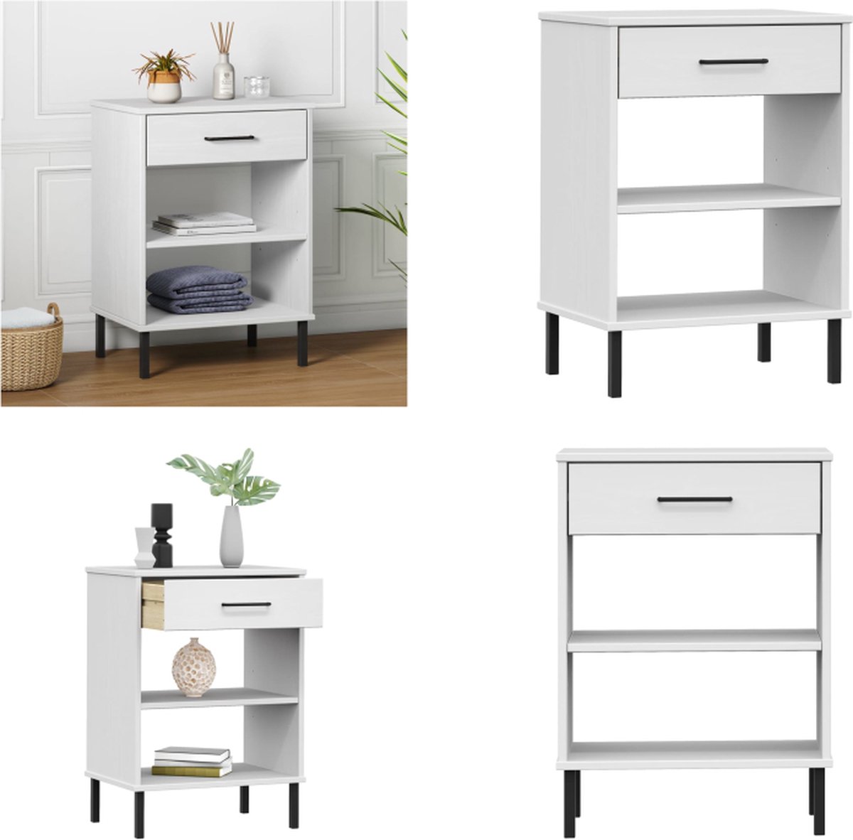 vidaXL Wandkast - met - metalen - poten - OSLO - massief - grenenhout - wit