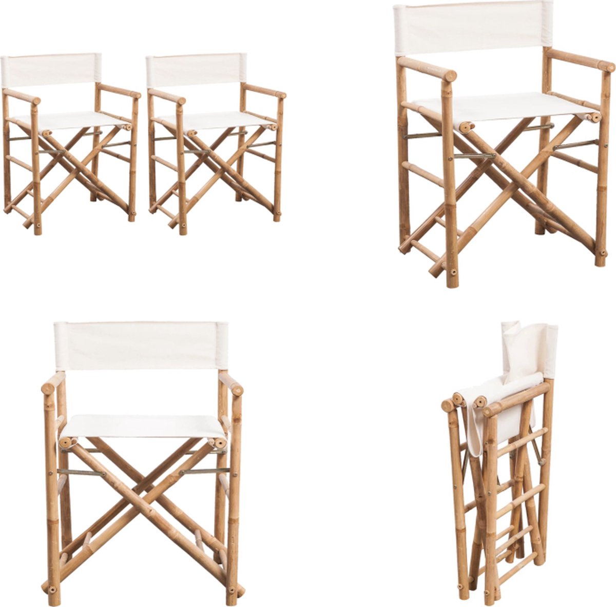 vidaXL - Inklapbaar tuinstoelen - Kussens - Bruin - Bamboe - 2 stuks | Leen Bakker
