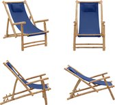 vidaXL Chaise de terrasse Bambou et toile Bleu marine - Chaise de terrasse - Chaises de terrasse - Chaise de plage - Chaise de jardin
