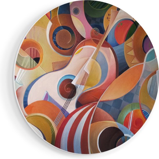 Artaza Forex Muurcirkel Kleurrijke Gitaar Achtergrond - Abstract - 90x90 cm - Groot - Wandcirkel - Rond Schilderij - Muurdecoratie Cirkel