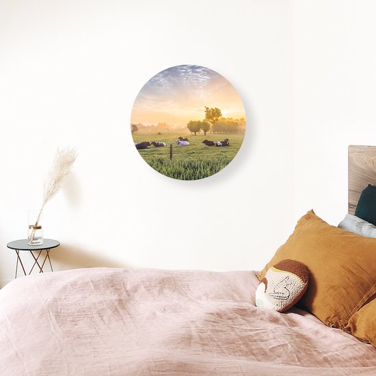 Artaza Forex Muurcirkel Koeien In De Wei Tijdens Zonsopgang - 70x70 cm - Wandcirkel - Rond Schilderij - Wanddecoratie Cirkel - Muurdecoratie