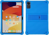 Kinder Tablethoes Geschikt voor Lenovo Tab P12 - Siliconen Back Cover met Kickstand - Kinderhoes met Kickstand - Beschermhoes Blauw