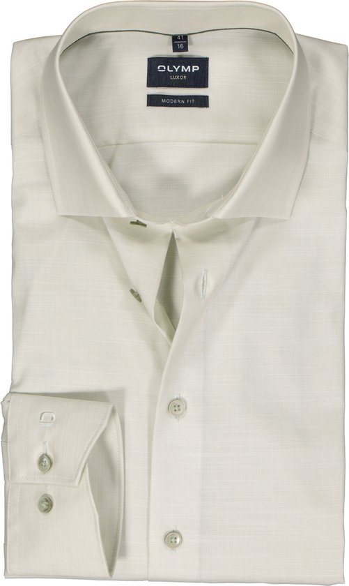 OLYMP modern fit overhemd - structuur - olijfgroen - Strijkvrij - Boordmaat: 40