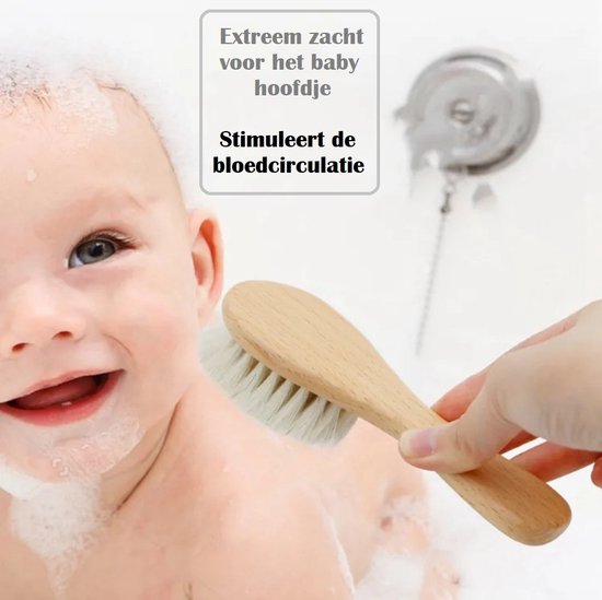 3-Delig Babyborstel Set - Houten massageborstel en Kam - Baby en Peuter van Hibaby — afbeelding 3