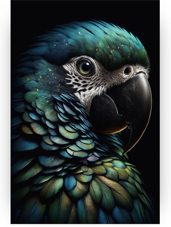 Papegaai poster - Goud posters - Poster papegaai - Muurdecoratie modern - Woonkamer poster - Kantoor accessoires - 40 x 60 cm